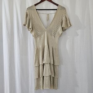Tiered Knit Midi Dress in Beige